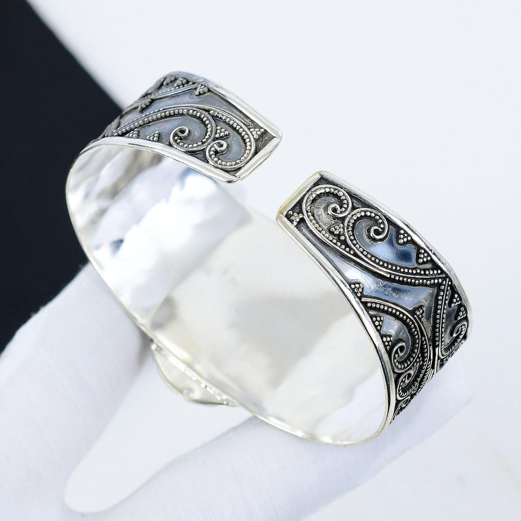 Natural Orange Scolecite Gemstone Handmade 925 Sterling Silver Cuff Bangle, Orange Scolecite  Bangle,For Wife, Unisex Bangle, Gift For Her