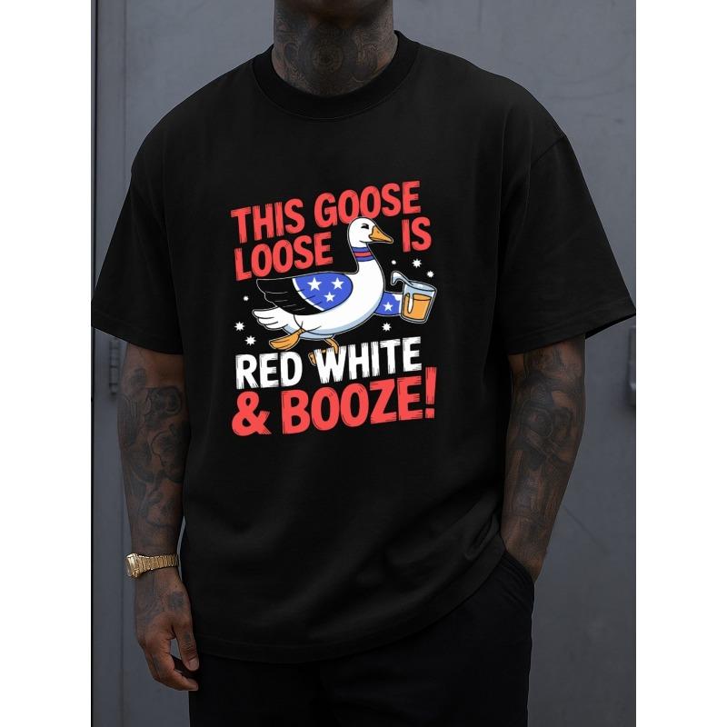 

European sizes Red, White, & Booze Patriotic Goose T-Shirt for Men T-shirt Black Funny Limited Edition Classic Casual T-shirt, Street Style S чёрный