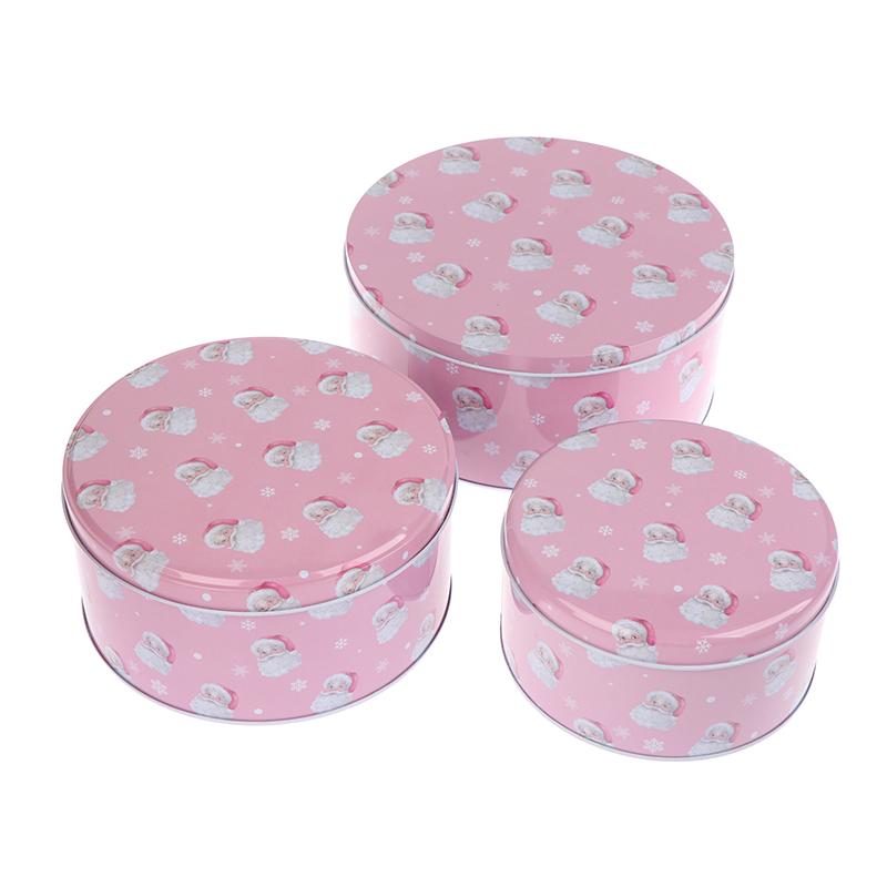 Round Christmas Gift Candy Box Cute Santa Claus Cookie Storage Containers Tinplate Metal Can For Holiday Xmas Happy New Year