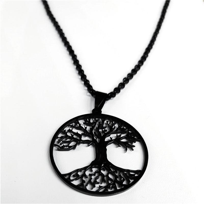 Tree of Life Stainless Steel Long Necklace for Men Black Color Necklaces & Pendants Jewelry cadenas para hombre N834S03