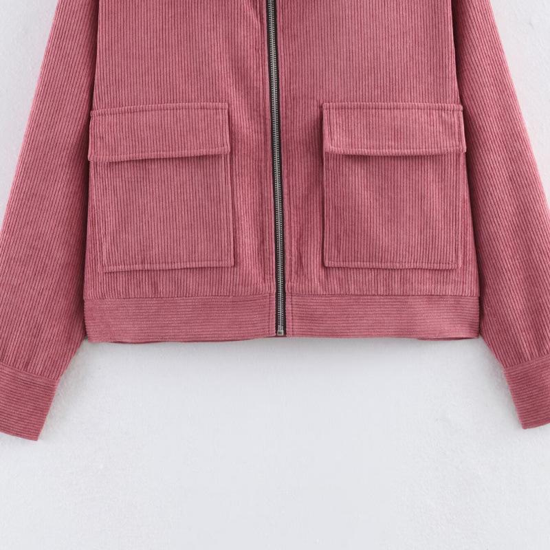 2026 Spring Fashion: European & American Style Corduroy Patchwork Jacket with Leather Collar - Available in 3 Colors