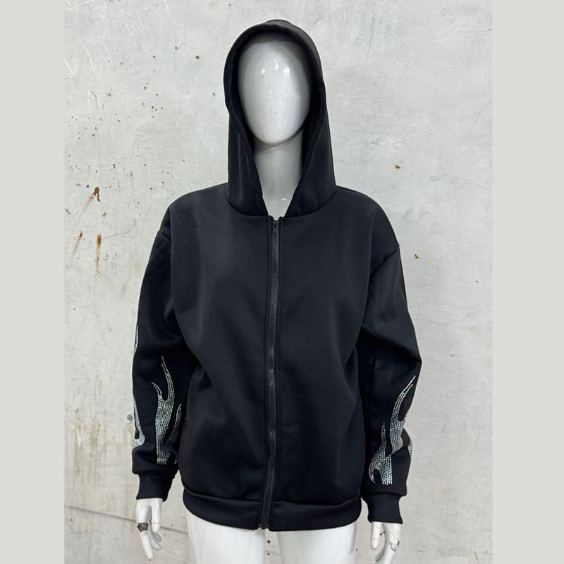 Autumn and winter Y2K trendy street flame hot stamping loose zipper hooded sweatshirt for men and women