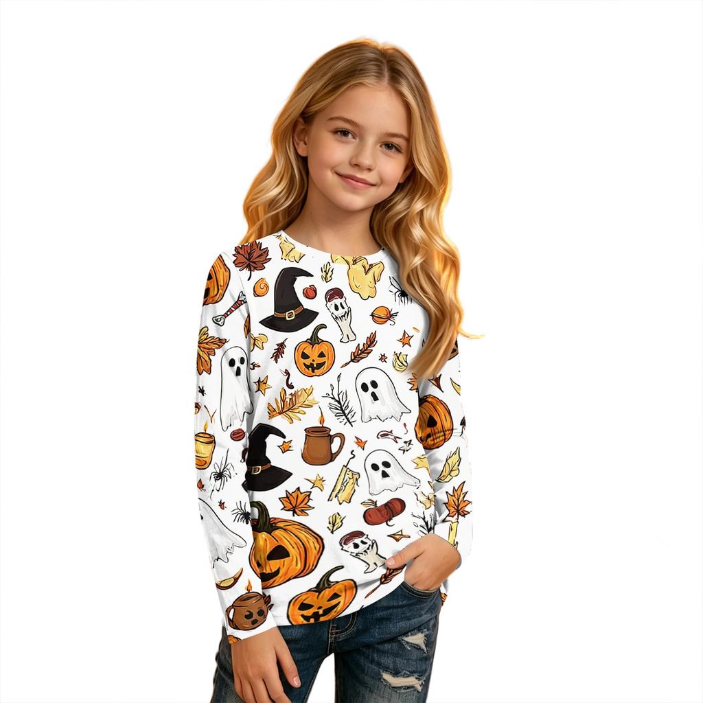 Children's Halloween Print Long Sleeve Neck T-Shirt for Boys Girls