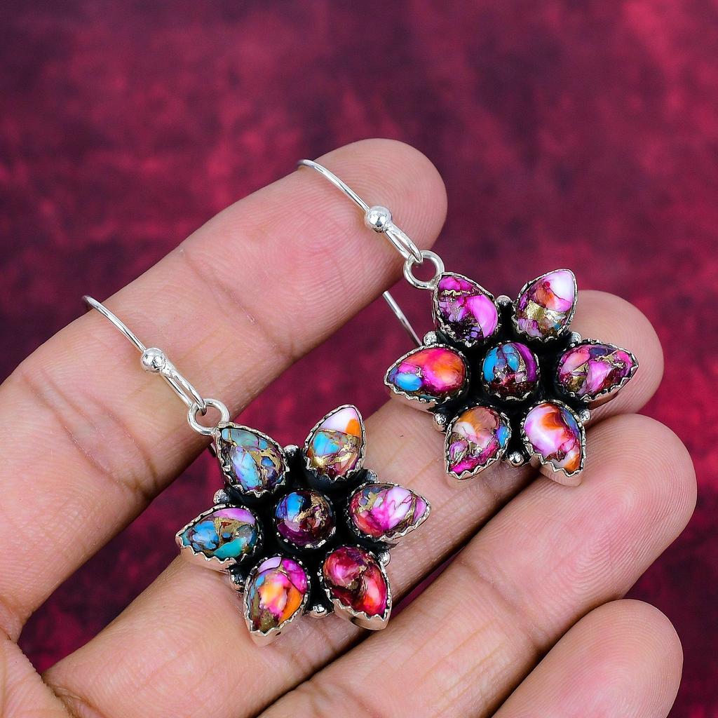 Pink Spiny Oyster Turquoise Earrings Gemstone Jewelry, 925 Solid Sterling Silver Earrings, Handmade Jewelry Birthstone Earrings, Gift For Him