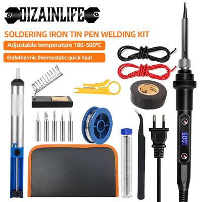 Soldering Iron Set Kit Digital Display Adjustable Temperature Welding Solder Replaceable Head Soldering Iron Tin Pen Welding Kit