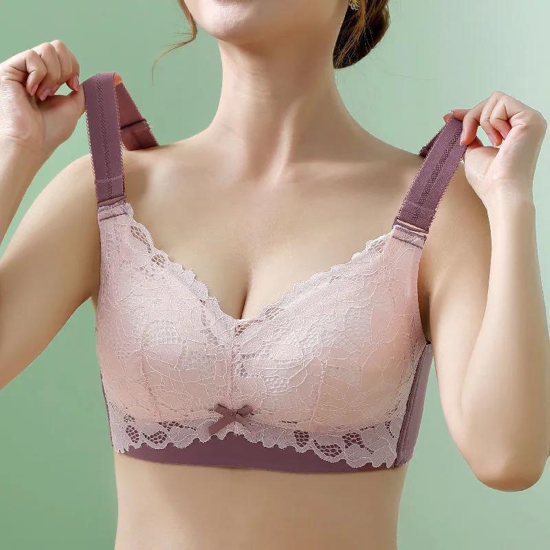 Women's Lace Full-Cup Wirefree Bra – Supportive, Breathable, Anti-Sag, Plus Size, Beautiful Back Design