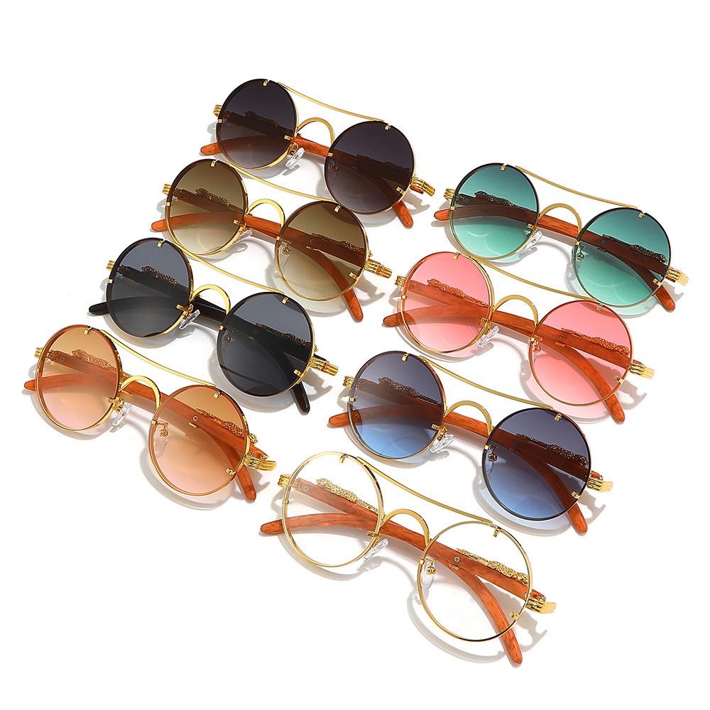 Cross-Border Retro Double-Bridge Leopard Head Men's Metal Round Sunglasses