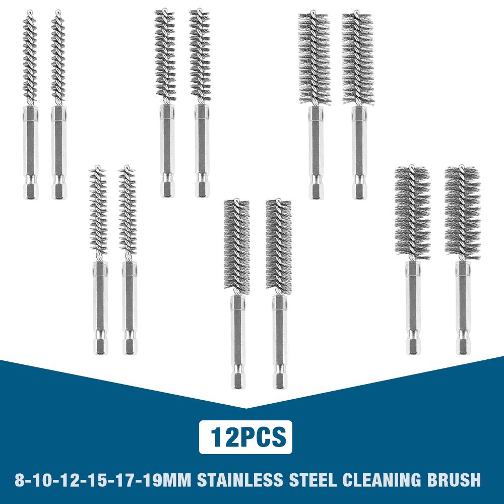 6/12Pcs Stainless Steel Wire Brush,Drilling Cleaning Brush Set, 1/4 Inch Hexagonal Handle, Grinding Polishing Rust Removal Tools