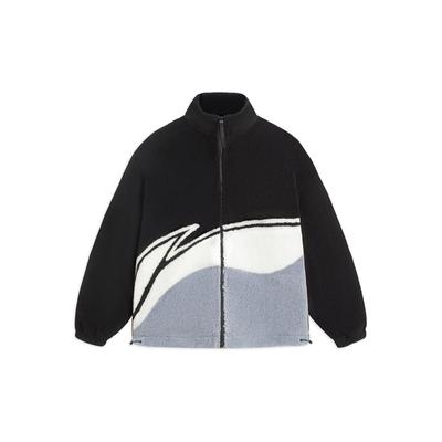 Li Ning Color Block Λογότυπο Casual Βαμβακερό Μπουφάν Μακρυμάνικο από Αρνίσιο Fleece Unisex Μπουφάν Μαύρο AJMS107-1