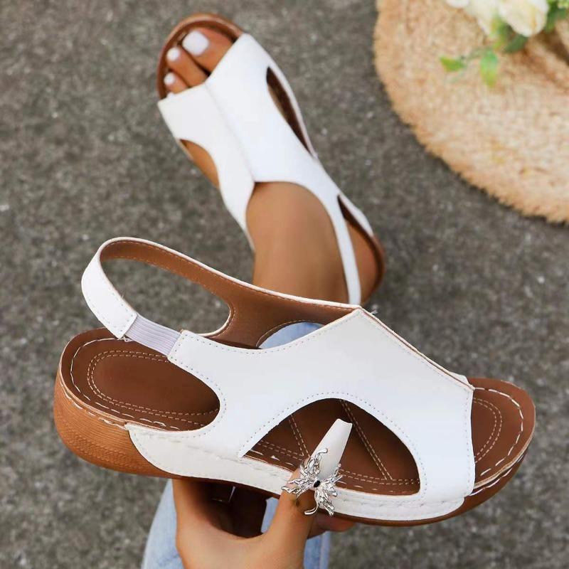 Sandals for Women with Elastic Band Stitching, Hollowed Out Thick Sole and Oversized Open Toe Casual Sandals for Women