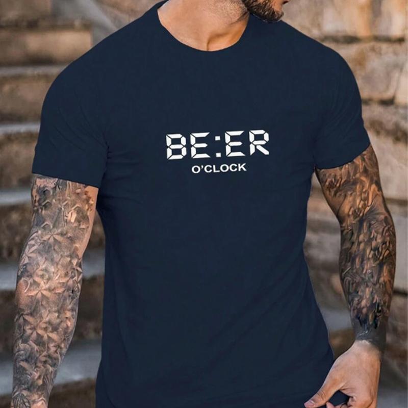 New Summer Men's Fashion T-shirt Eer Alarm Clock Printed Men's T-shirt Top