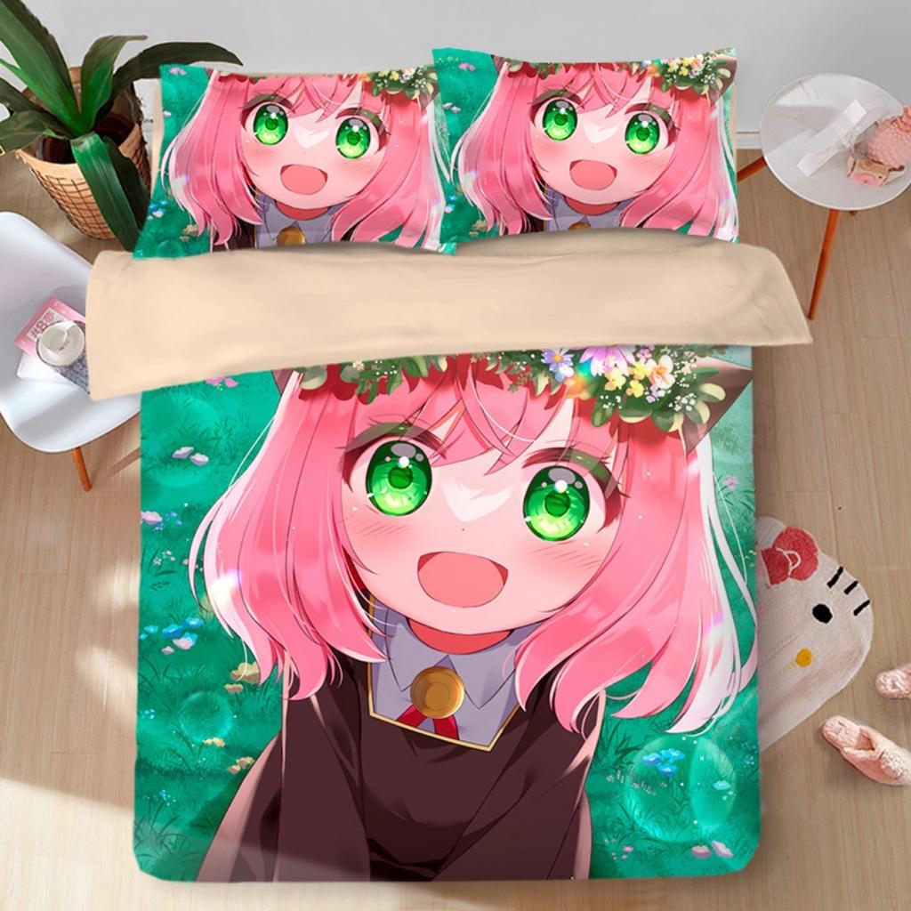 Anime Spy X Family Bedding Set,Spy Family Duvet Cover,Kawaii Anya Quilt Cover and Pillowcases Single/Double/Queen/King