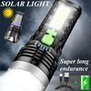 Solar LED Flashlight USB Charging Multifunctional Flashlight Waterproof Torch Built-in Battery Hand Light Camping Light