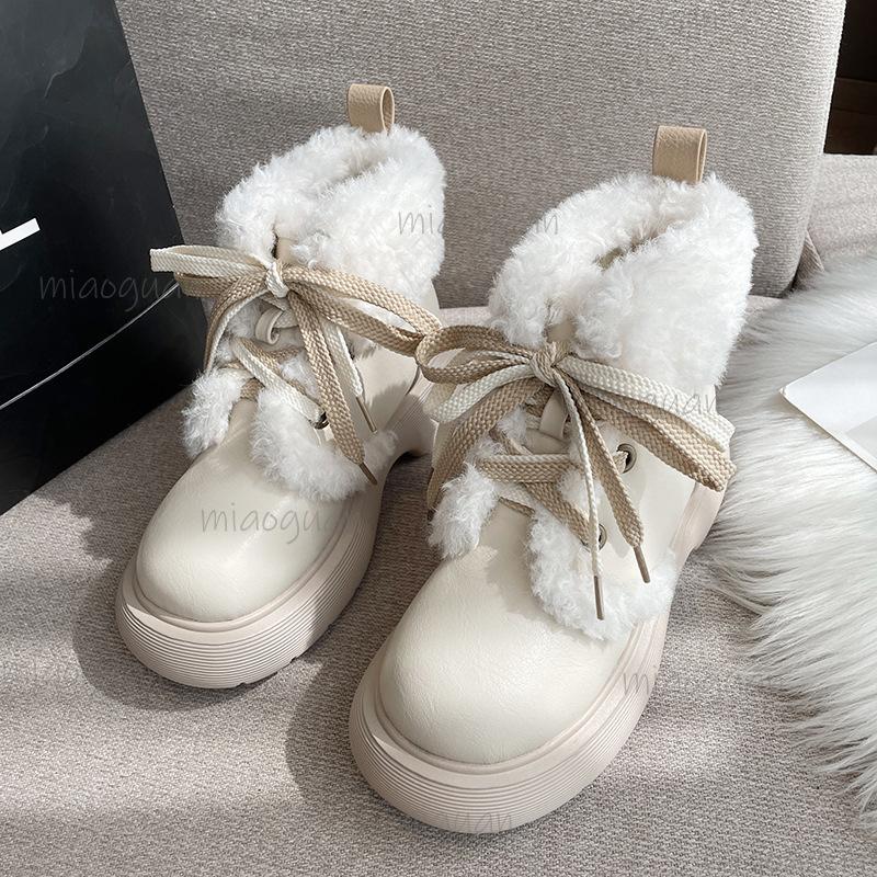 Women 2026 Autumn Winter New Platform Shoes Height Increasing Plush Warm White Snow Boots Versatile Ankle Boots Botas Mujer