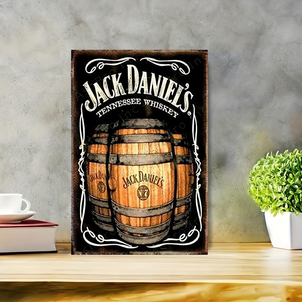 Vintage Whiskey Metal Tin Sign - 12x8 Inch Black Retro Whiskey & Beer Wall Art for Bar, Pub, for Man Cave, Liquor Store Decor