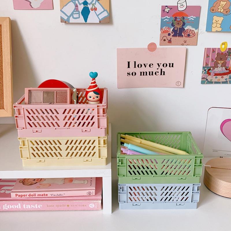 Plastic Storage Box Student Stationery Desktop Foldable Storage Rack Miscellaneous Cosmetics Storage Basket Office Organizer Box
