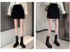 Women's High Waist Wool Blend A-Line Black Skirt - 2024 Petite Midi Bodycon, Anti-Exposure, Versatile for Autumn/Winter