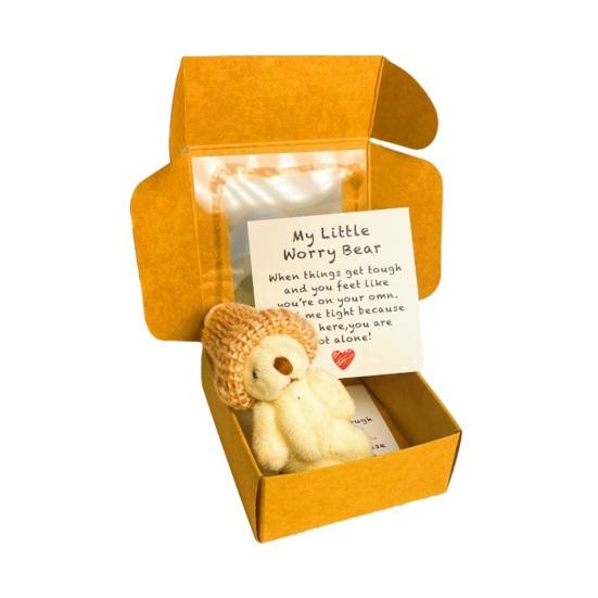 Mini Plush Teddy Bear Box Emotional Support Teddy with Message Card Pocket-Sized Hug Bear Doll for Graduation Anxiety Relief Friends