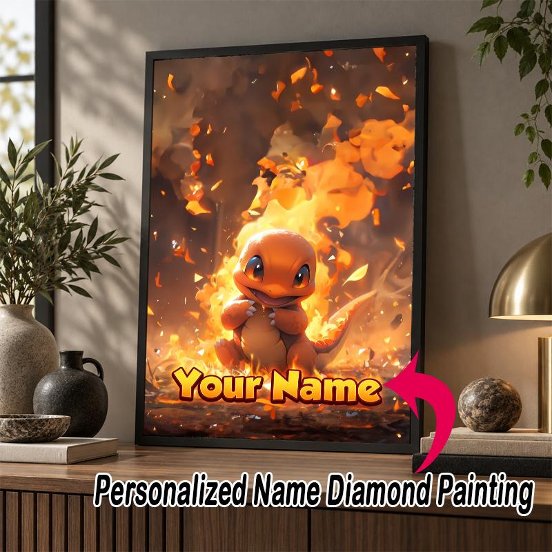 Personalized Charmander Diamond Art Custom Name 5D Diamond Painting Full Drill DIY Craft