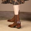 Botas de tacón alto gruesas y elásticas de punto francés con punta cuadrada retro para mujer de nuevo estilo para otoño e invierno