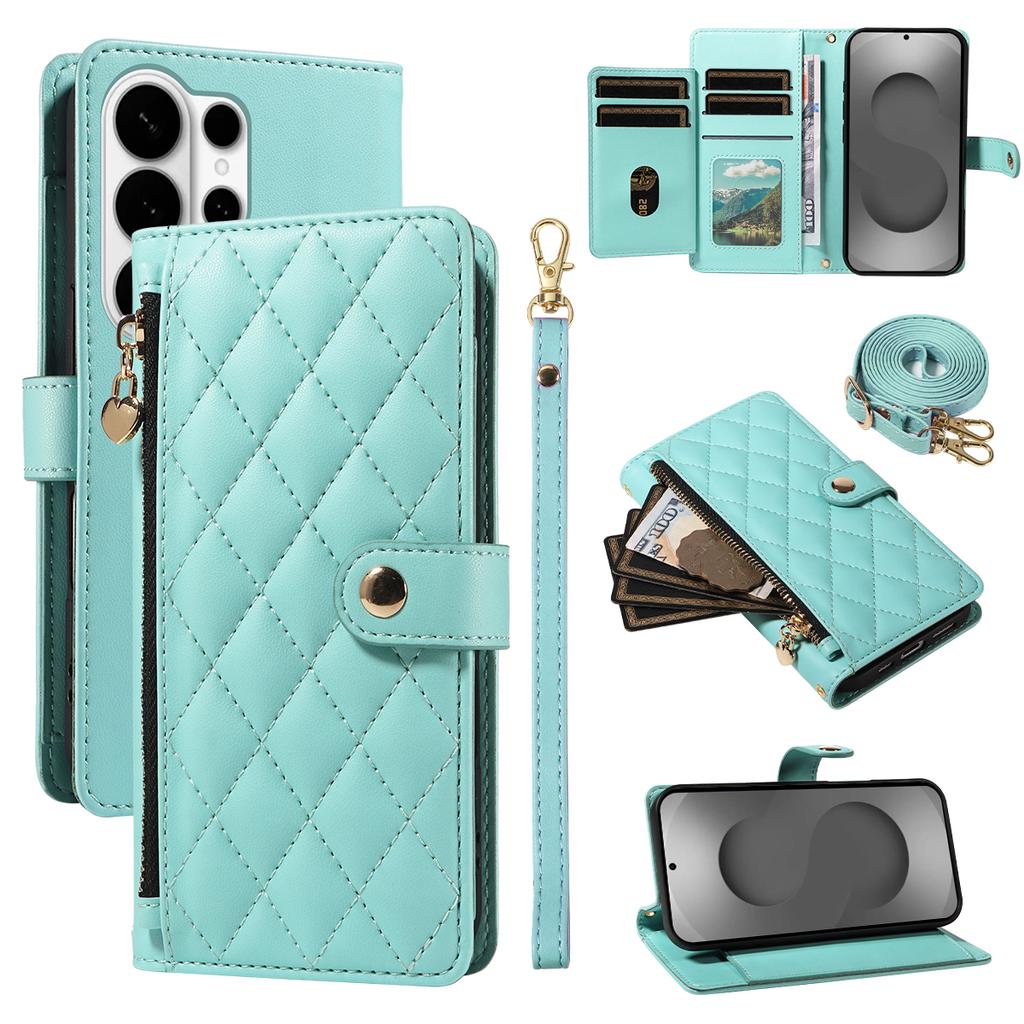 For Samsung Galaxy S26 Ultra Wallet Case with Straps, Rhombus Leather Stand Phone Cover
