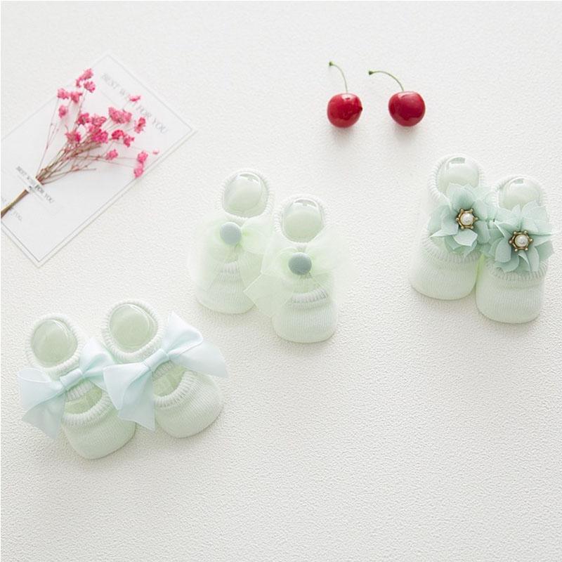 1 pár bavlněných krajkových kluzkých ponožek pro miminka s motýlkem pro dívky, podlahové ponožky