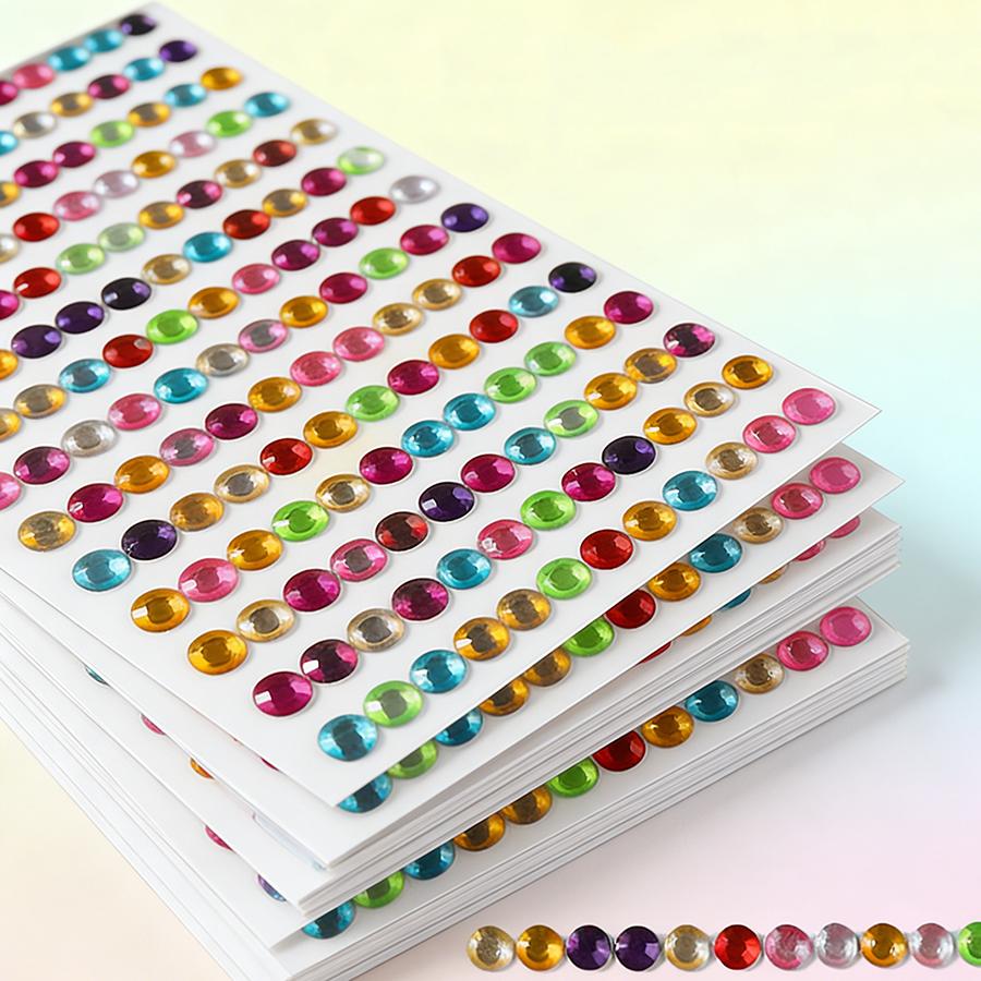 4 Sheets Bling Rhinestone Stickers Self-Adhesive - Round Crystal Gem Stickers for DIY Crafts, Makeup, Nail Art and Party Decor