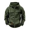 New Autumn Winter Men's Hooded Solid Color Sweatshirt European American Youth Sports Multi-pocket Leather Jacket