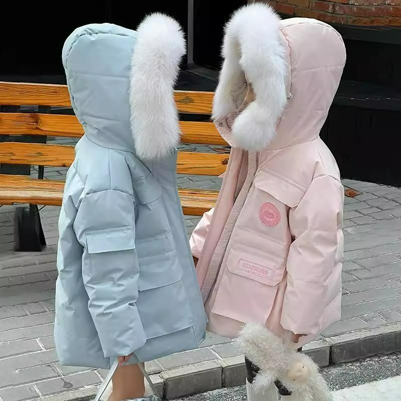 Girls' Fur Collar Tooling, Mid-length Down Cotton Clothing, Children's Pajamas, Warm Jackets, Winter Jackets