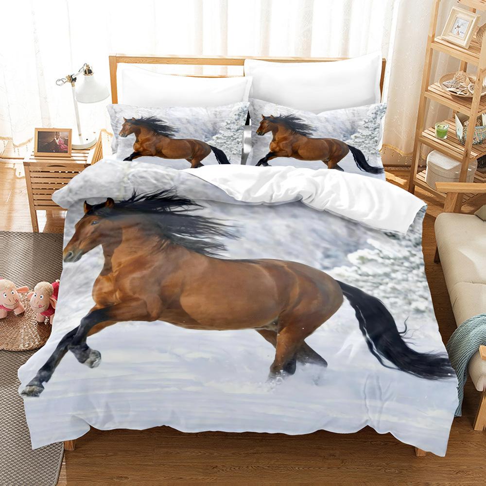 Animal Horse, Animal World Printing Student Dormitory High Definition 3D Three-Piece Bedding