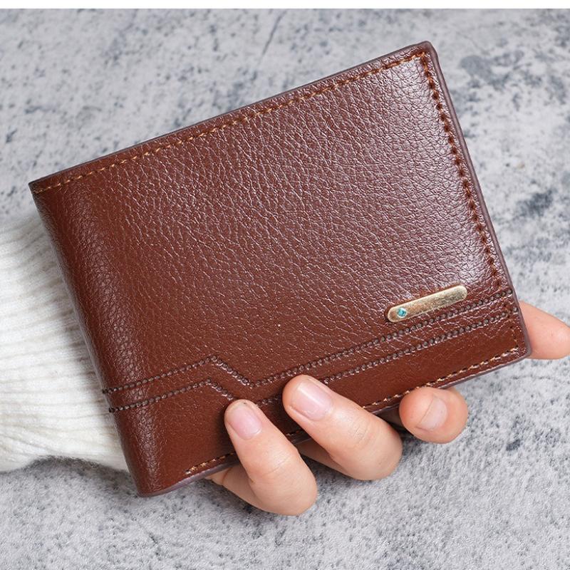 Men's Minimalist Short Wallet  Fashion Soft Leather Business Wallet Credit ID Card Walletfoldable Multi Slot Large Capacity Purs