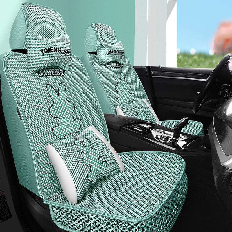 Universal Cartoon Ice Silk Car Seat Cover - Breathable, Cute, Cool, and Full Wrap for All Seasons.