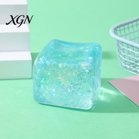 Squeeze Toy Ice Cube with Glitter Slow-Rising Water TPR Fidget Blingbling Stress Reliever for Relief Portable Decompression Gadget Kids Adults