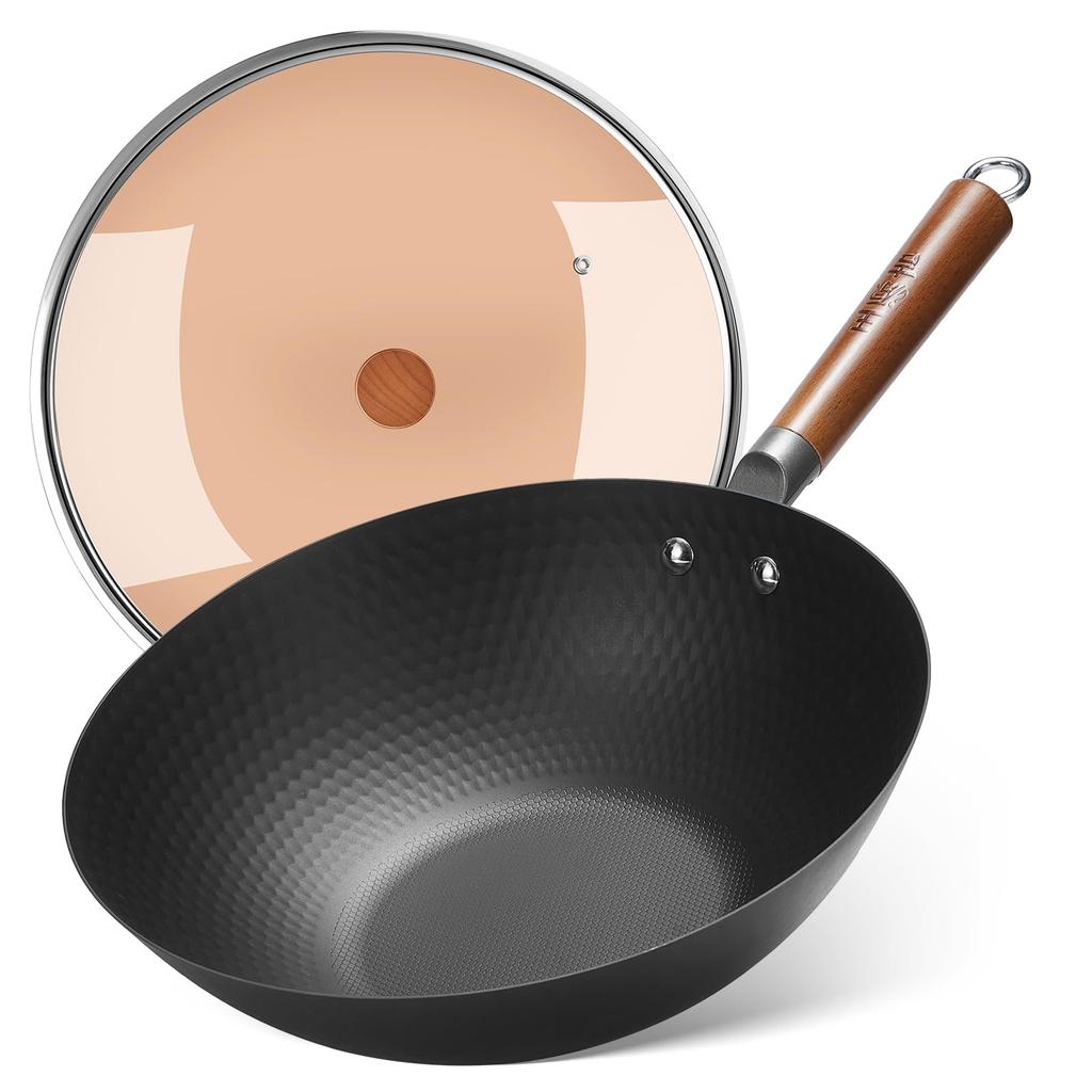 WANGYUANJI 32cm Frying Iron Deep with Beijing Suitable for Chinese Restaurants and Home Use Pan, Wok, Stir-fry Pan, Lightweight, Induction/Gas