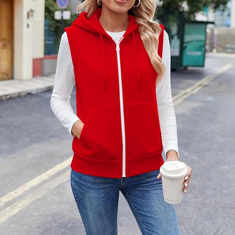 Women’s Sleeveless Sun Protection Vest Zip Up Hoodie Jacket Lightweight Drawstring Sweatshirt Outdoor Shirt with Pockets