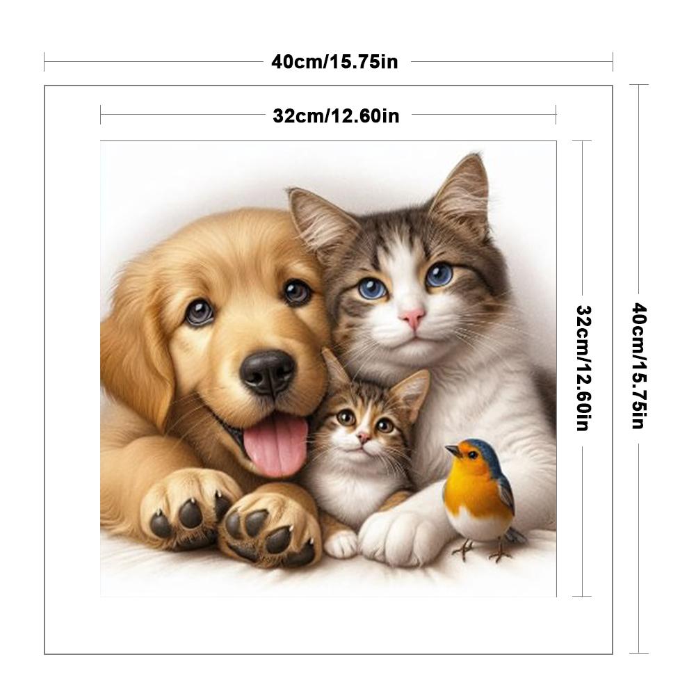 Vollstickerei Öko-Baumwollgarn 11CT Gedrucktes Katzen-Hunde-Kreuzstich-Set 40x40cm