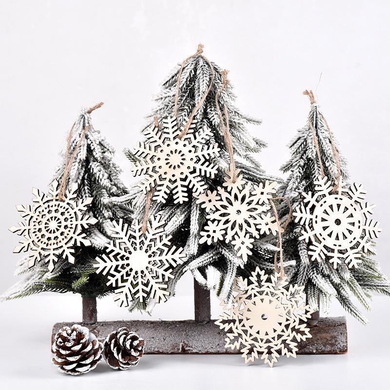 24pcs/box Christmas Wooden Snowflake Flake Hanging Can Doodle Diy Wooden Flake Christmas Decoration Hanging Decoration