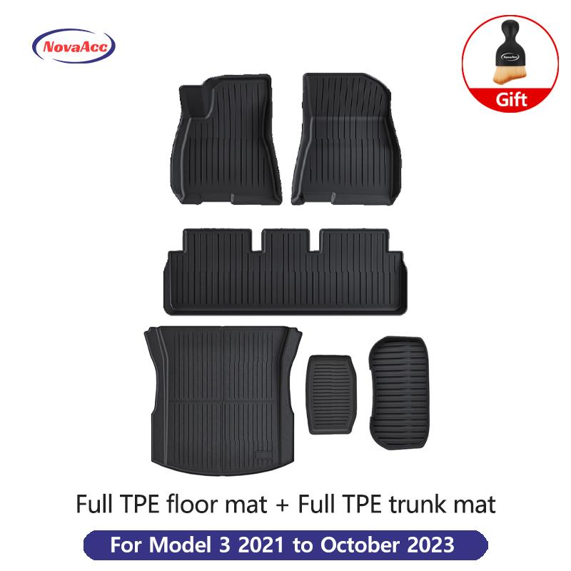 NovaAcc All TPE Floor Mats for Tesla Model Y 3 2021 To 2024 Left Rudder All Weather Foot Pad Automotive Interior Car Accessories