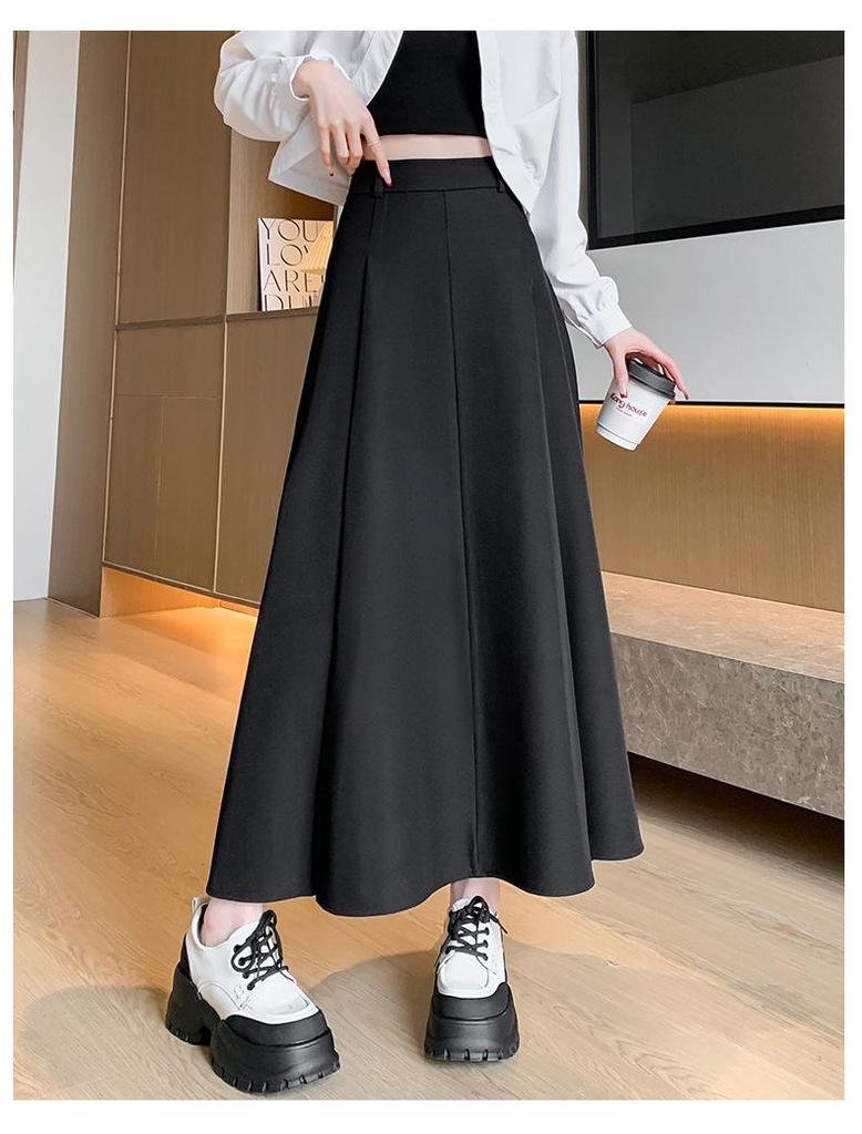 Jupe longue évasée taille haute abricot pour femme - Coupe petite, drapé amincissant pour le printemps à l'hiver 2026