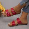 Open-toed Flat-bottomed Slippers Female Wish Large Size One-word Buckle Belt Outside Wearing Beach Cool Slippers Sandals