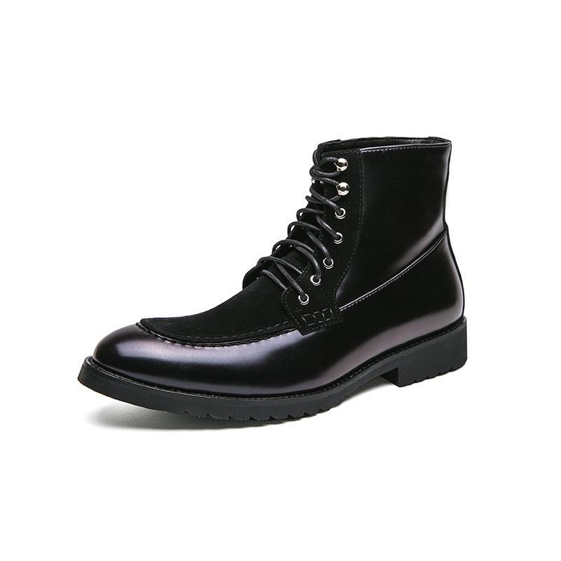 Men's European-American Leather Knight Boots: Large Size, Fashionable, Casual, Thick Sole, Height-Boosting, Winter-Autumn Dr. Martens Style.