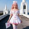 Women's Carnival Japanese Anime Nurse Lolita Dress Set for Women, Sexy Sweet Cute Style (Dress+Apron+Hair Accessory)