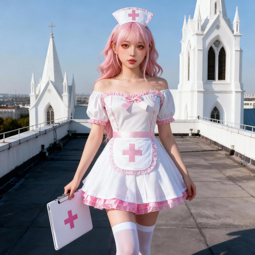 Women's Carnival Japanese Anime Nurse Lolita Dress Set for Women, Sexy Sweet Cute Style (Dress+Apron+Hair Accessory)