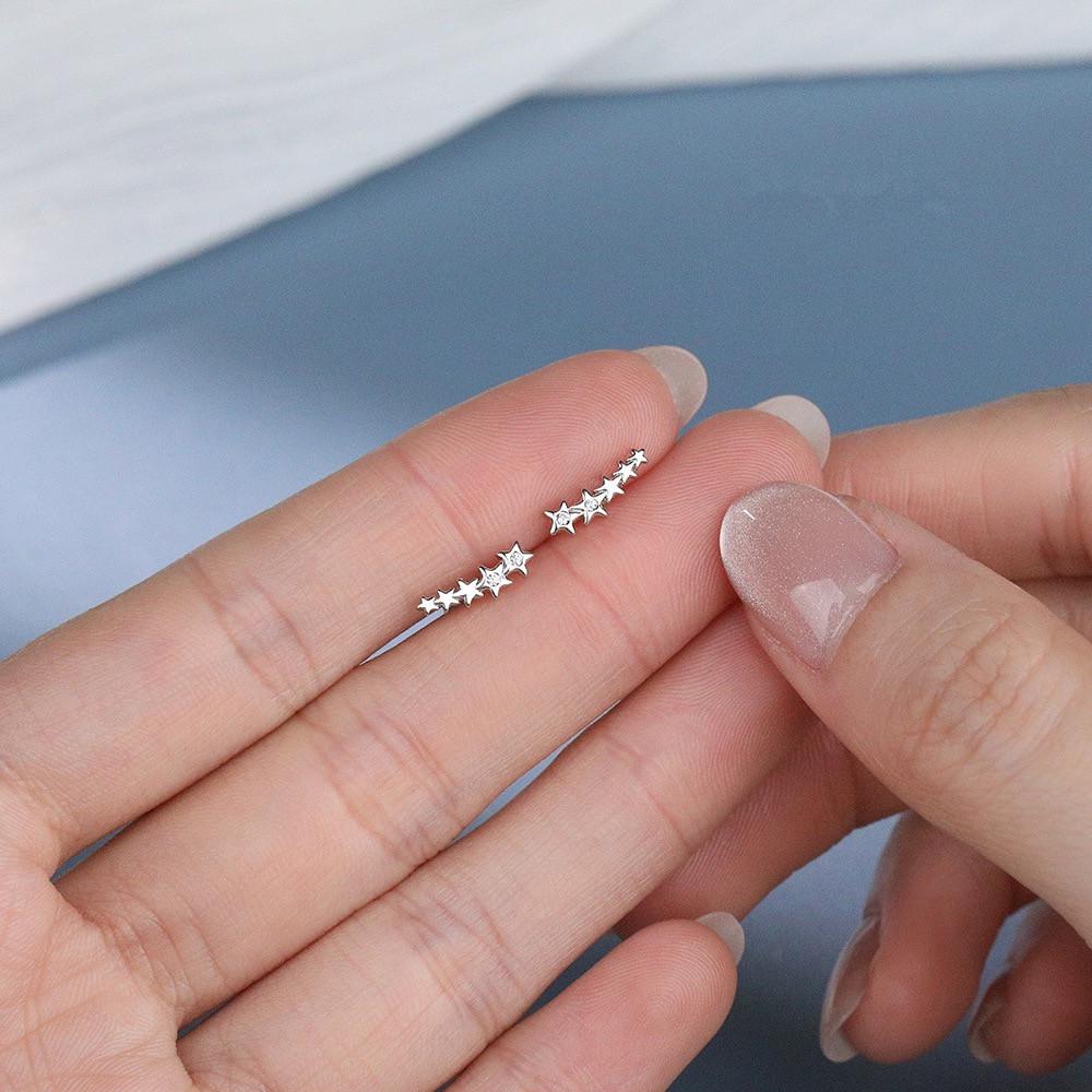 Beixi S925 Sterling Silver Meteor Diamond Studs: Shiny Zirconia Star Row Earrings, Simple & Exquisite.