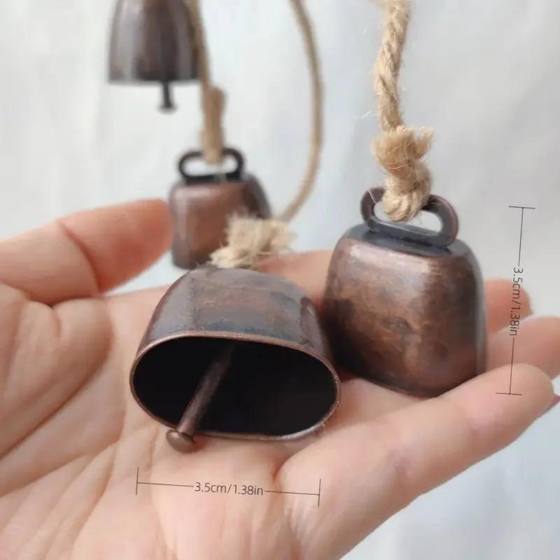 4Pcs Vintage Bell Pendant Rustic Metal Hanging Decorative Bell with Jute Rope Vintage Wind Chimes Wall Hanging Home Decor.