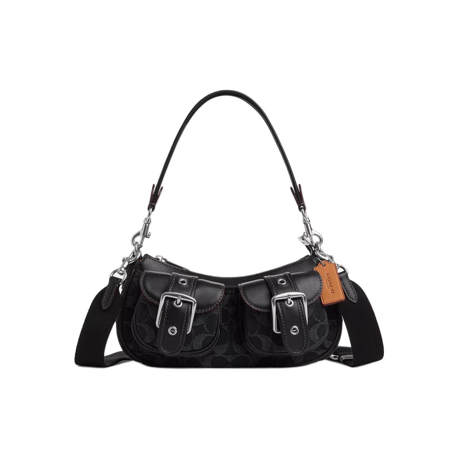 

Coach Ashton Baguette 25 Top Zip Closure Signature Denim And Smooth Leather Shoulder Handbag Medium Women Handbag Black CQ184-SVBK Basic Set (Bag+Dust Bag)