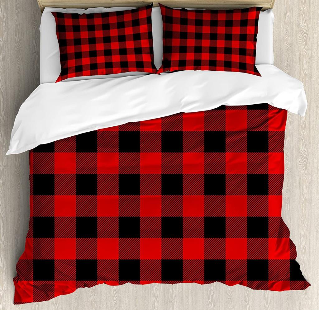 3pcs Bedding Set Pink Plaid Home Textile Duvet Cover Pillow Case Boy Kid Teen Girl Bedding Covers Set