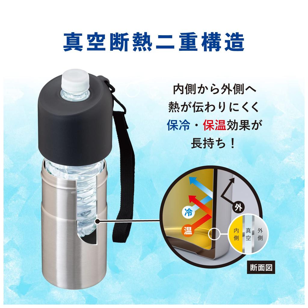 Atlas Bottle Keeps Water Bottles Cold or Vacuum with Design 2-Piece Holder, 500ml/650ml Hot, Insulated, Strap, Silver, Bottle-in-Bottle (ABIB-BSV2P)