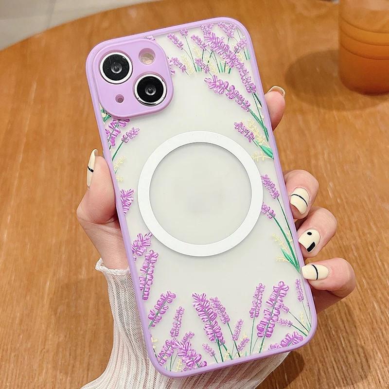 Flower Pattern Case For iPhone 17 16 13 15 Pro Max 14 12 Pro 11 Air Shockproof For Magsafe Charging Iron Ring Matte Phone Cover