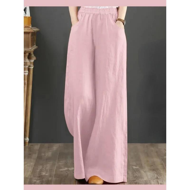 New In Spring Summer Cotton Wide-leg Women s Pants Leisure Fashion Knitted Formal Pants Streetwear Elegant Loose Women Clothes S розовый